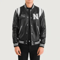 Liberte New York Black Leather Varsity Jacket