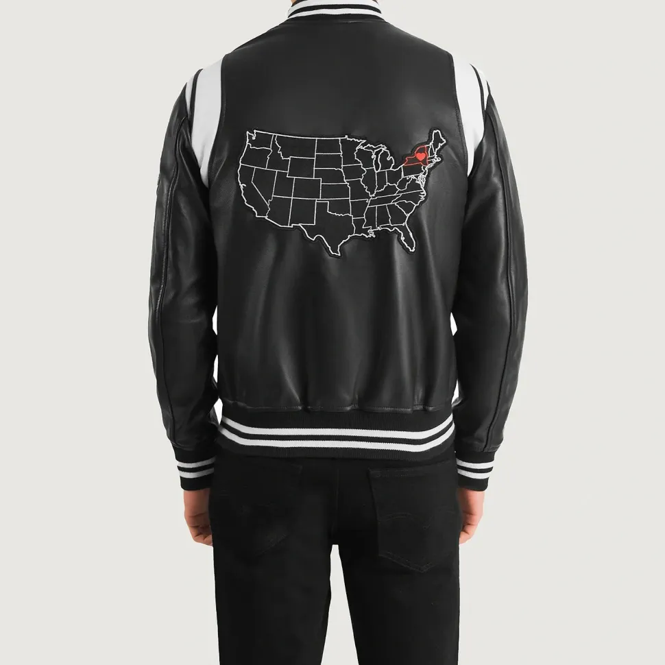 Liberte New York Black Leather Varsity Jacket