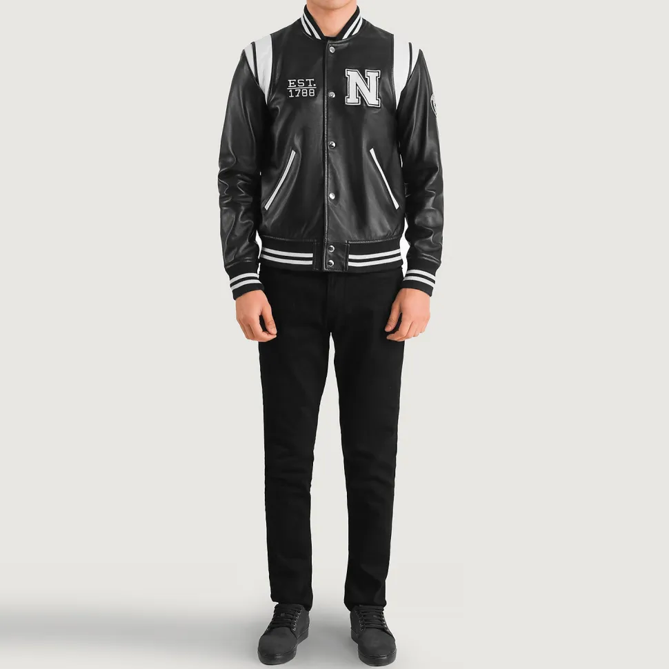 Liberte New York Black Leather Varsity Jacket