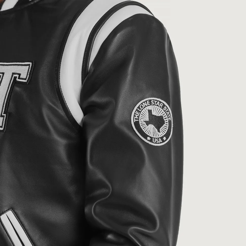 Liberte Texas Black Leather Varsity Jacket