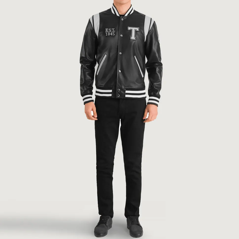 Liberte Texas Black Leather Varsity Jacket