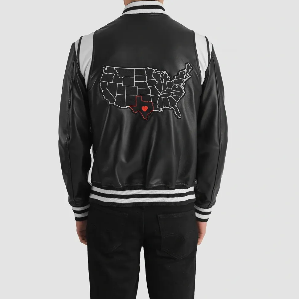 Liberte Texas Black Leather Varsity Jacket