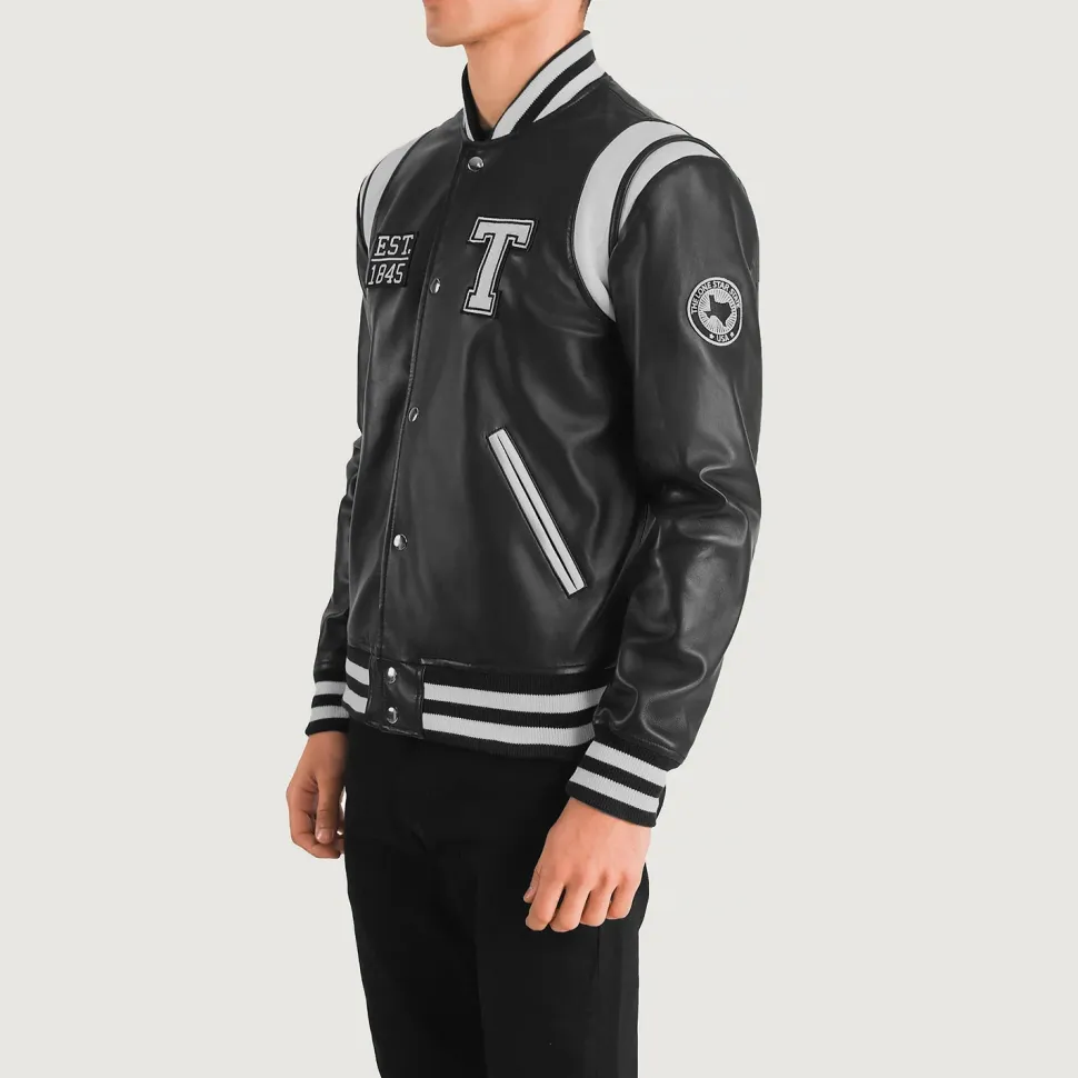Liberte Texas Black Leather Varsity Jacket