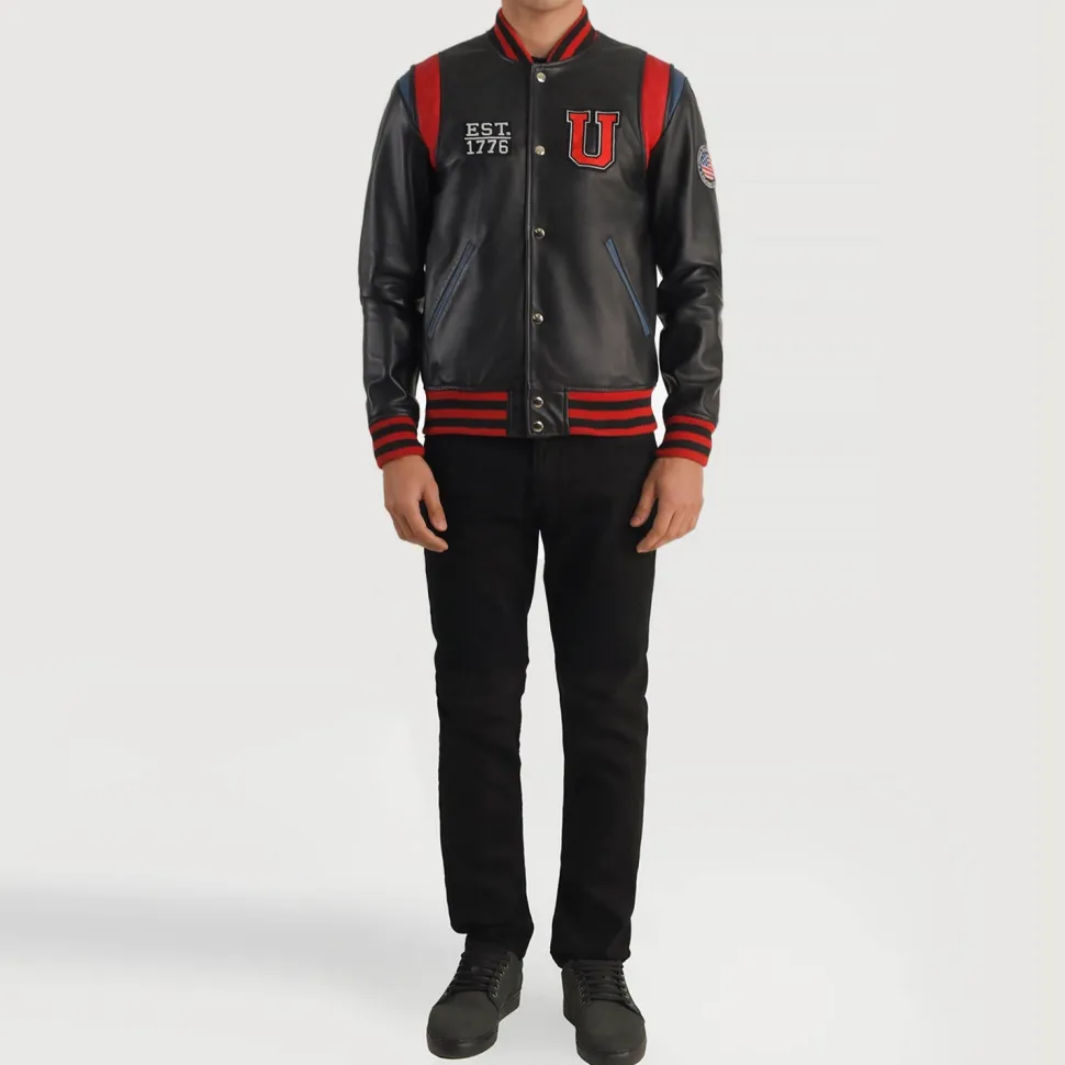 Liberte USA Black Leather Varsity Jacket