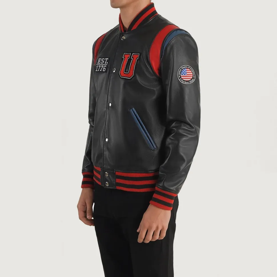 Liberte USA Black Leather Varsity Jacket