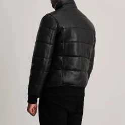 Lucas Black Leather Puffer Bomber Jacket