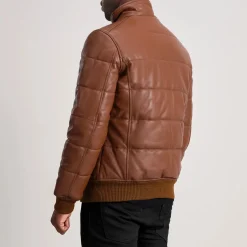 Lucas Brown Leather Puffer Bomber Jacket