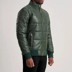 Lucas Green Leather Puffer Bomber Jacket
