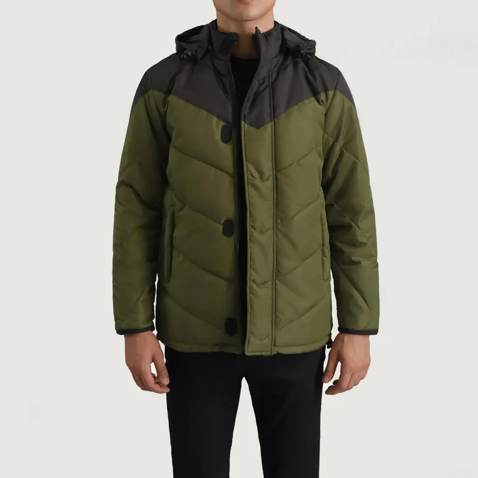 Luka Black & Green Hooded Puffer Jacket
