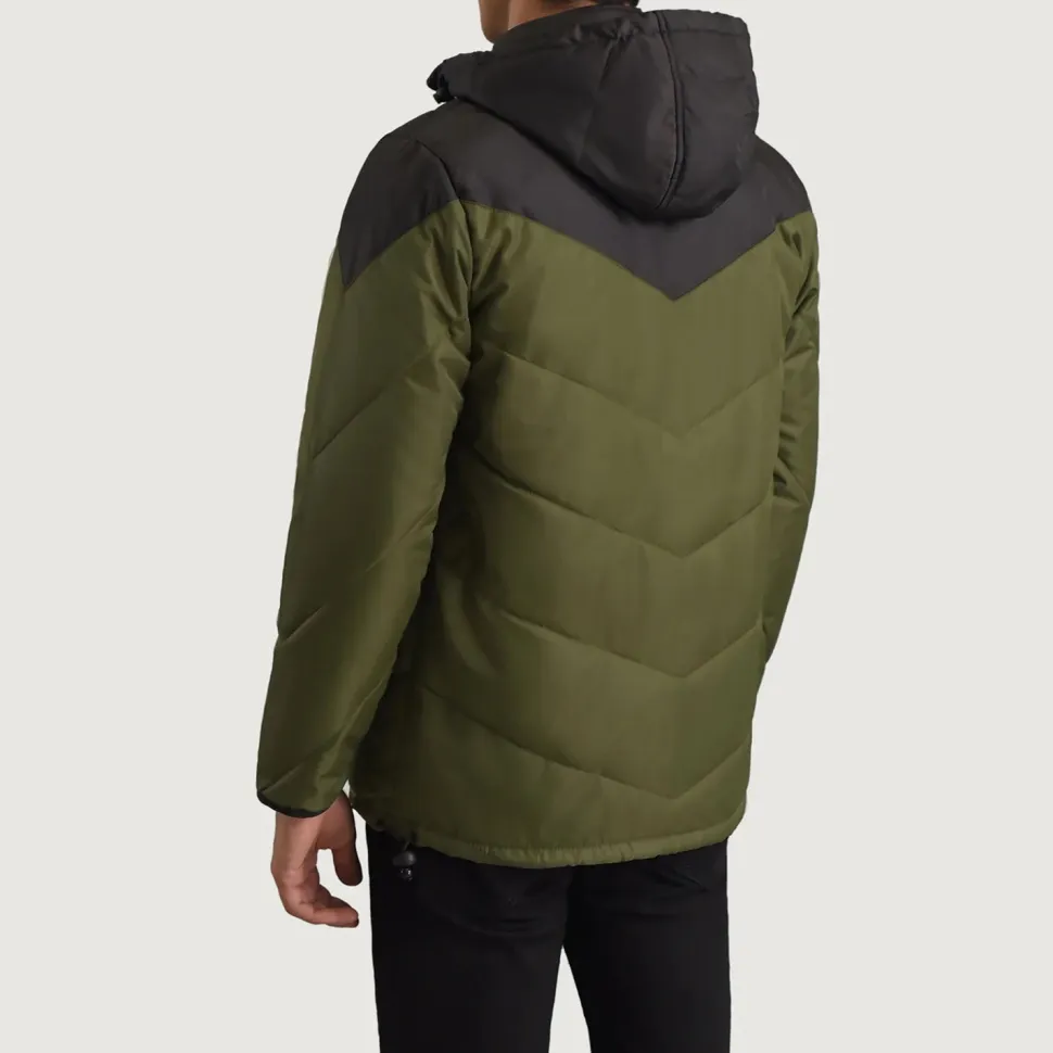 Luka Black & Green Hooded Puffer Jacket