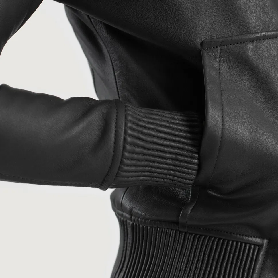 Luna Black Hooded Leather Bomber Jacket
