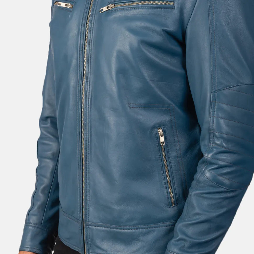 Mack Blue Leather Biker Jacket