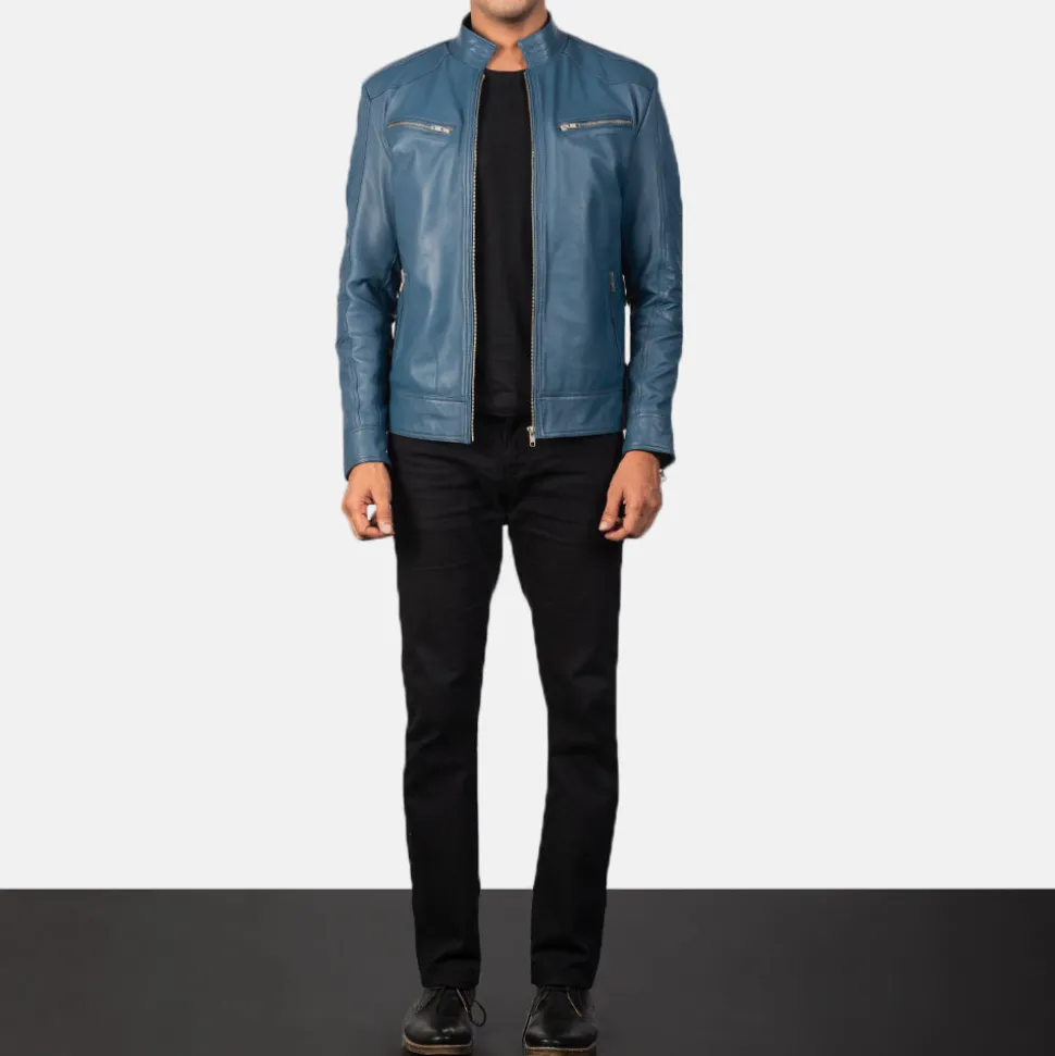Mack Blue Leather Biker Jacket