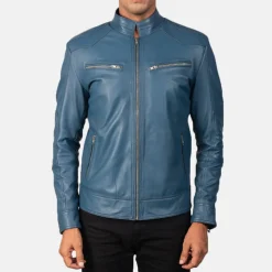 Mack Blue Leather Biker Jacket