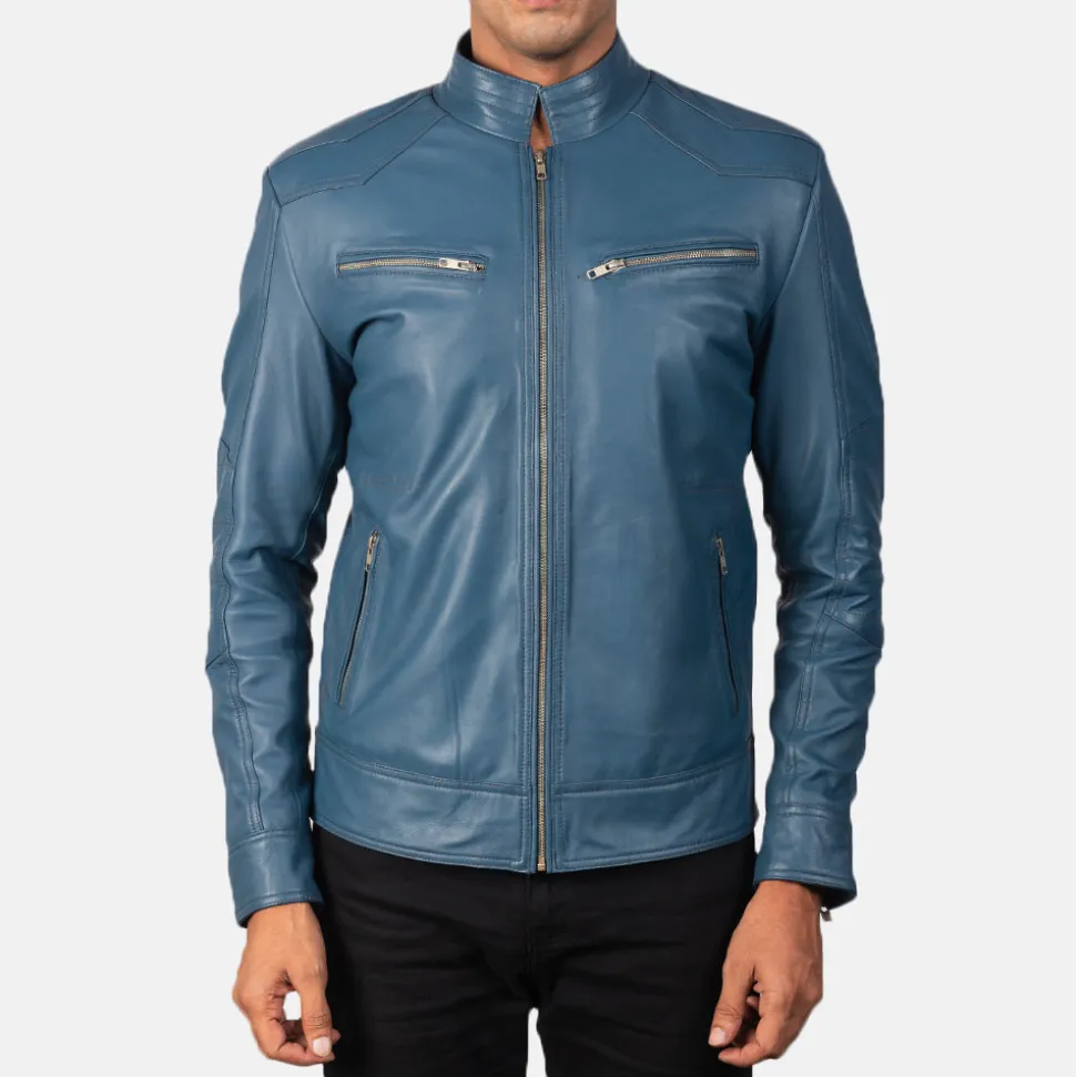 Mack Blue Leather Biker Jacket