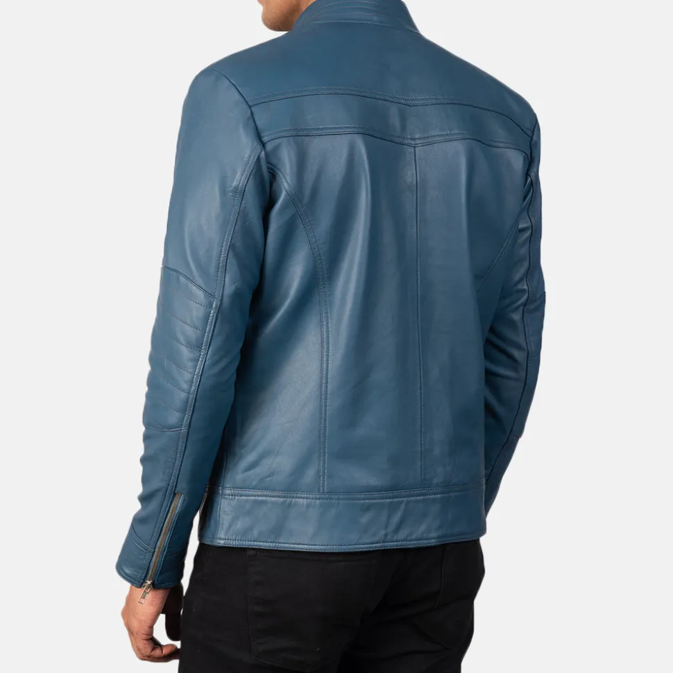 Mack Blue Leather Biker Jacket