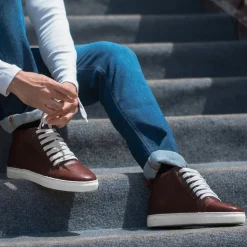 Marty High Top Maroon Leather Sneakers