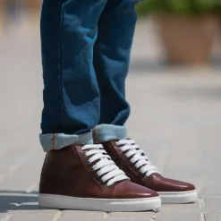 Marty High Top Maroon Leather Sneakers