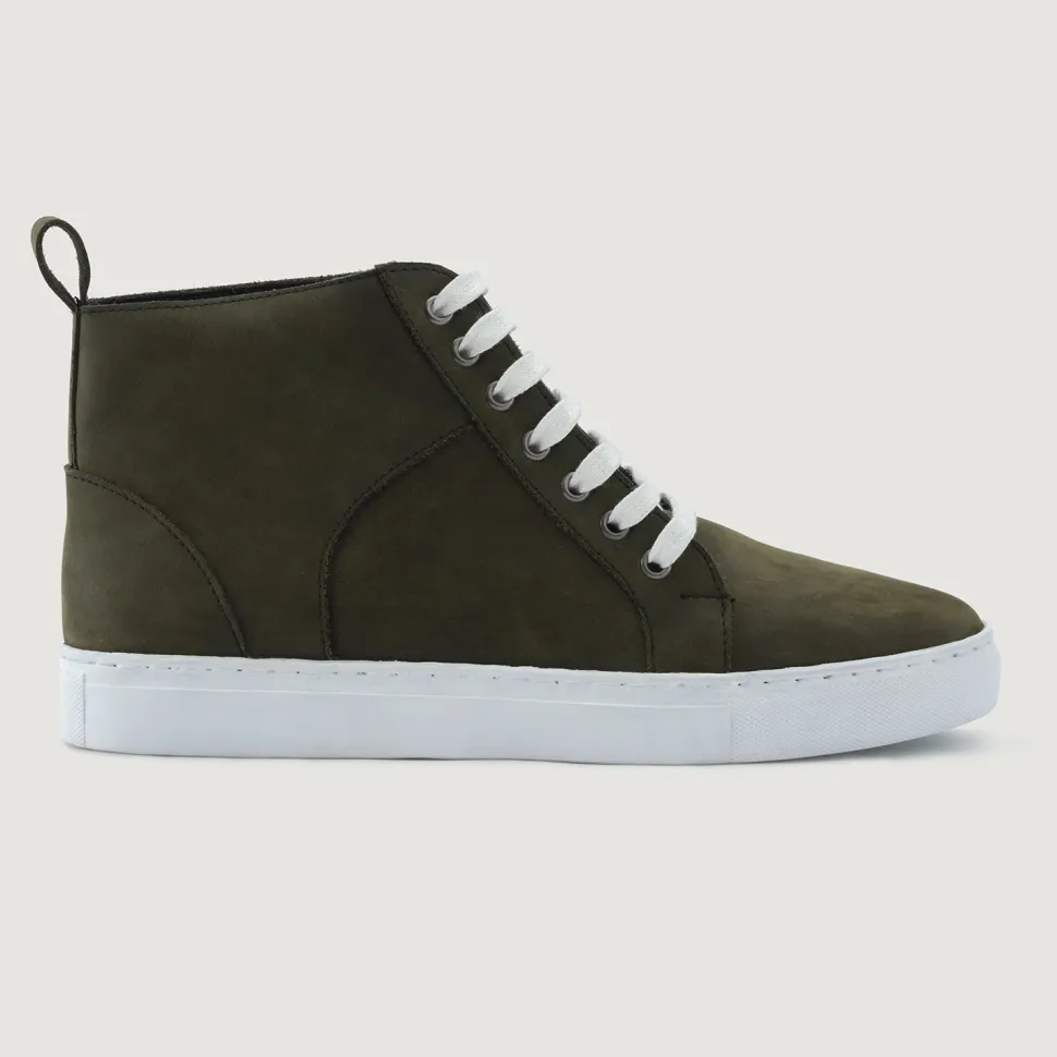 Marty High Top Olive Pullup Leather Sneakers