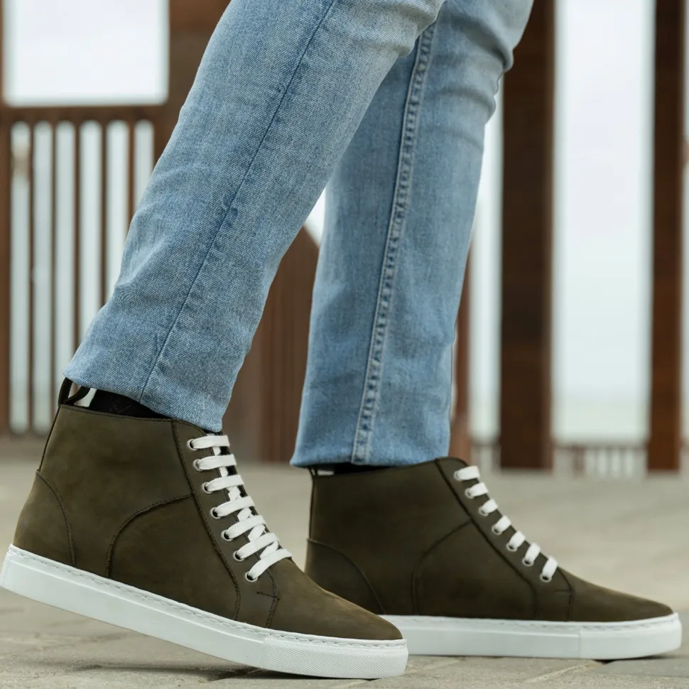 Marty High Top Olive Pullup Leather Sneakers