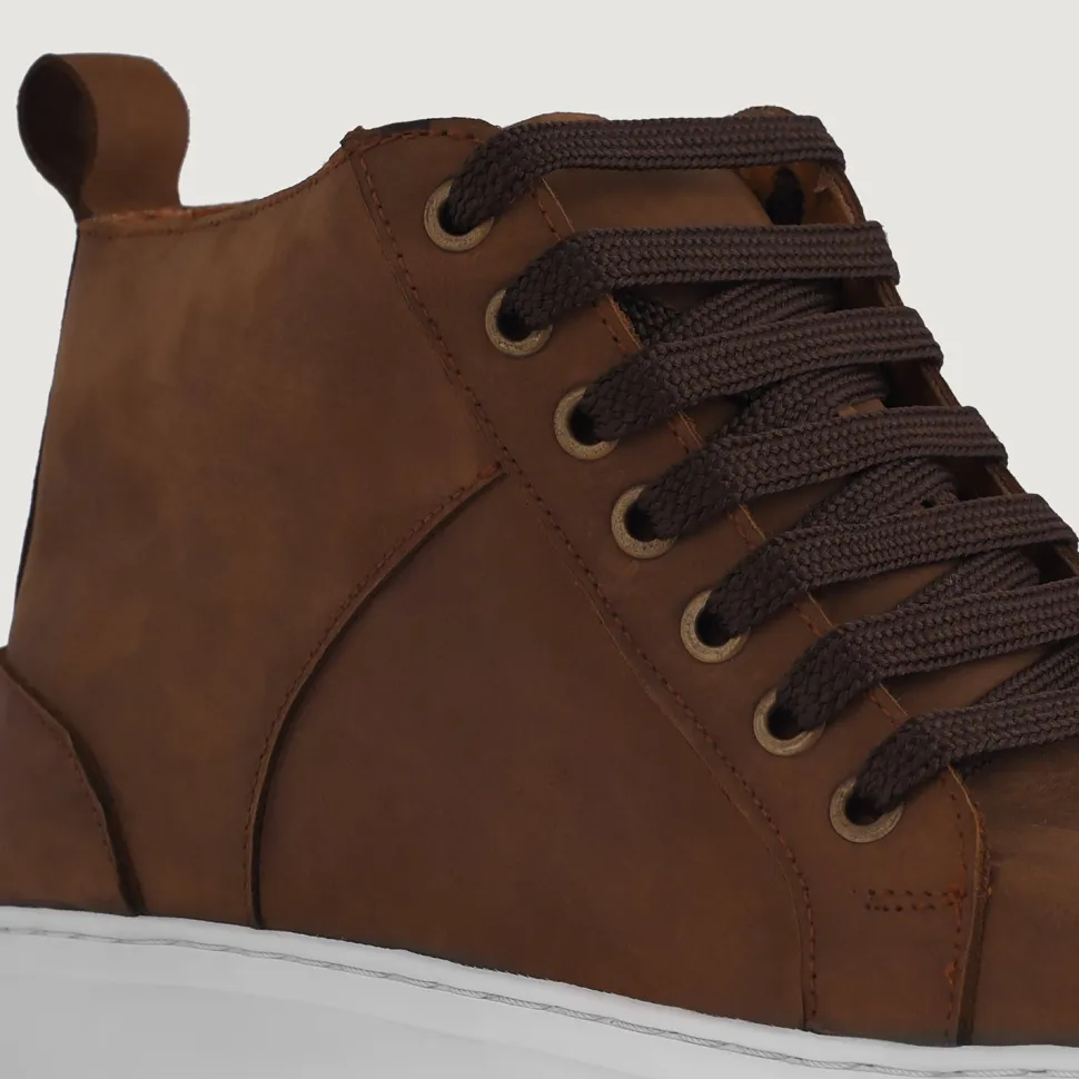Marty High Top Pull-up Brown Leather Sneakers