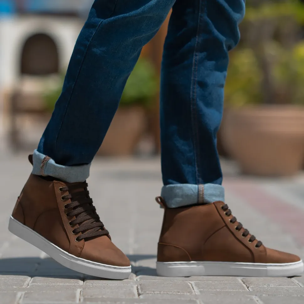 Marty High Top Pull-up Brown Leather Sneakers