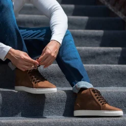 Marty High Top Pull-up Brown Leather Sneakers