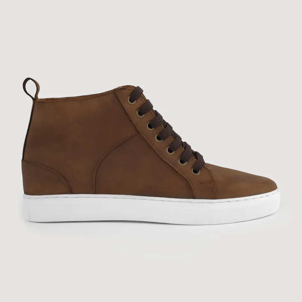 Marty High Top Pull-up Brown Leather Sneakers