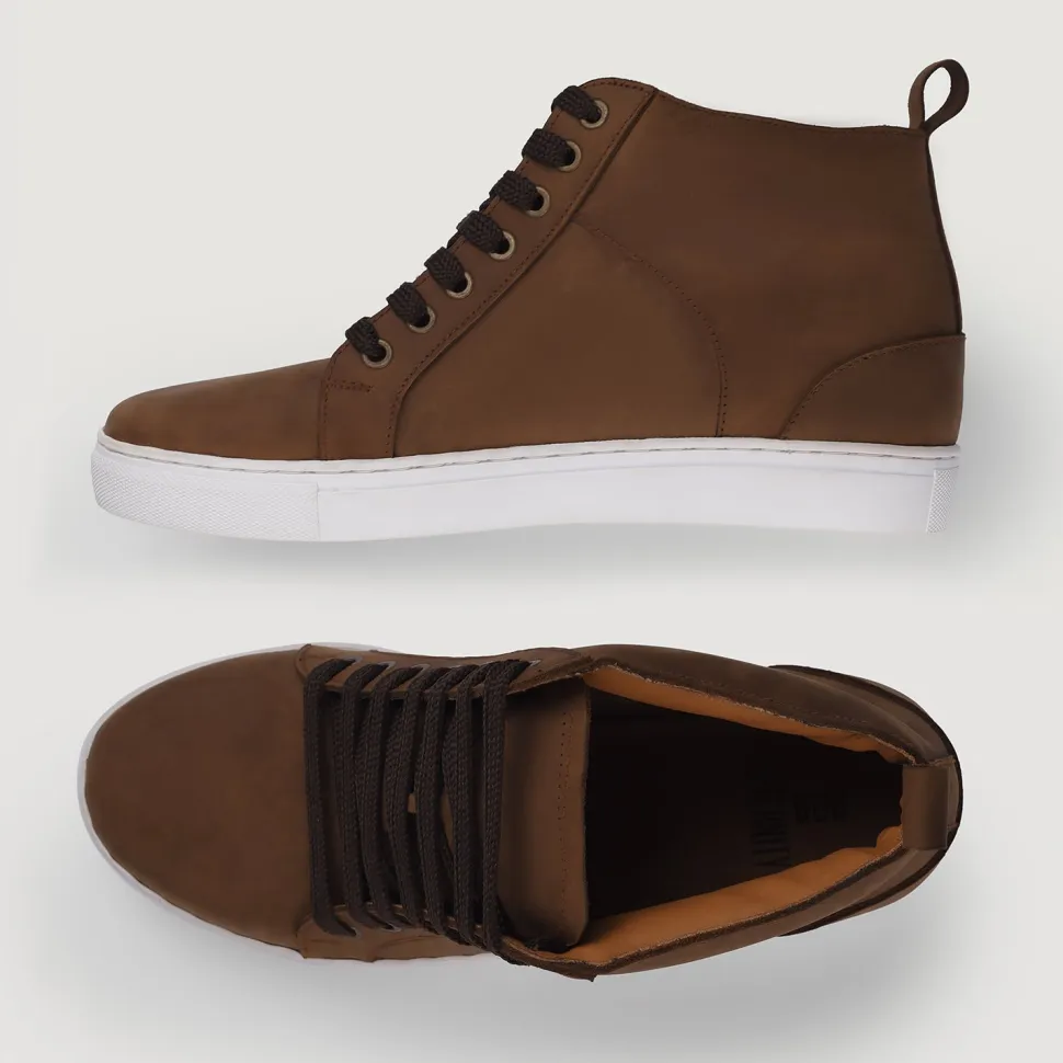 Marty High Top Pull-up Brown Leather Sneakers