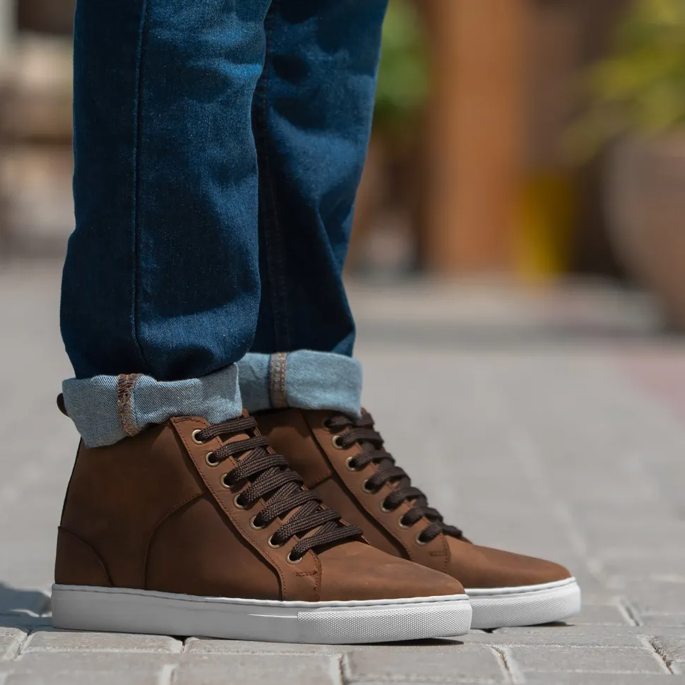 Marty High Top Pull-up Brown Leather Sneakers