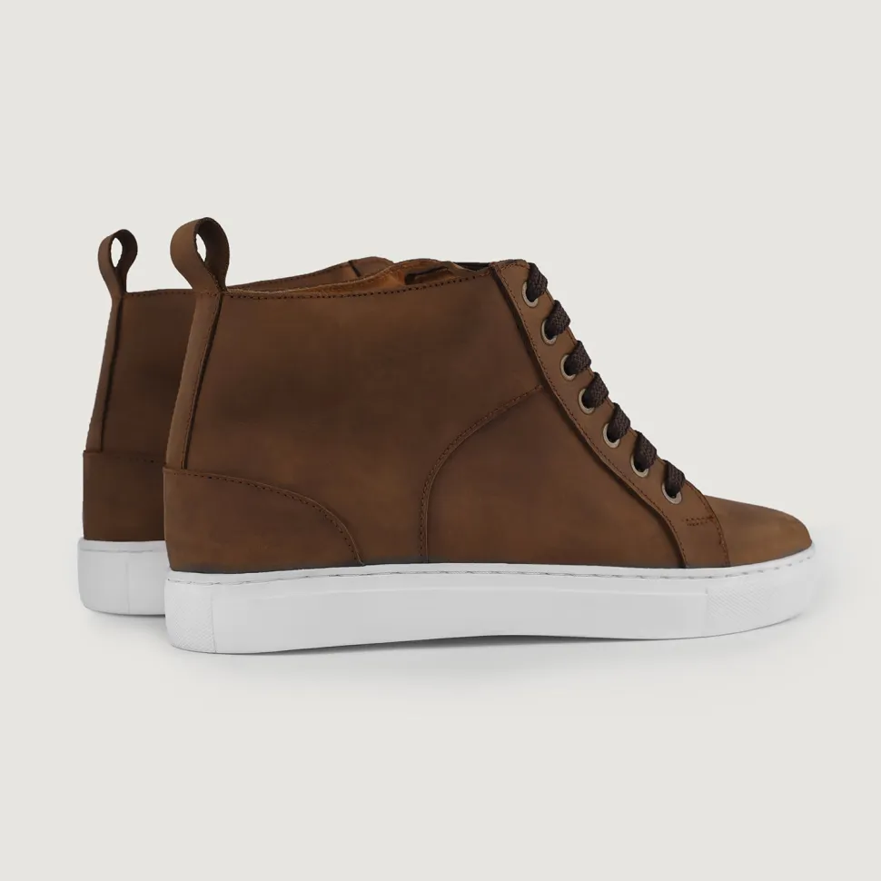 Marty High Top Pull-up Brown Leather Sneakers