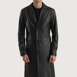 Mateo Black Leather Single Breasted Coat