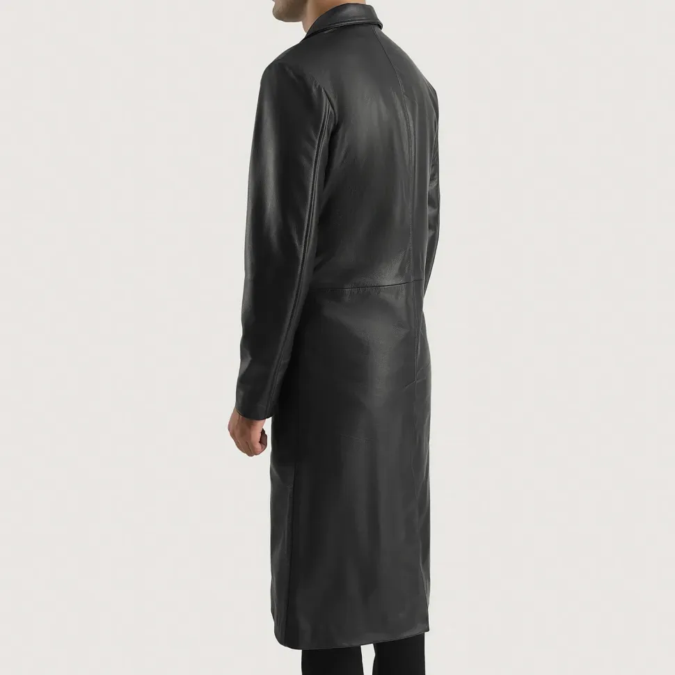 Mateo Black Leather Single Breasted Coat