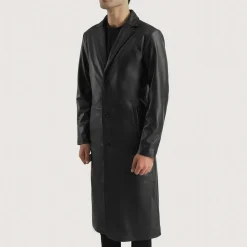 Mateo Black Leather Single Breasted Coat