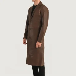Mateo Brown Leather Single Breasted Coat
