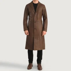 Mateo Brown Leather Single Breasted Coat