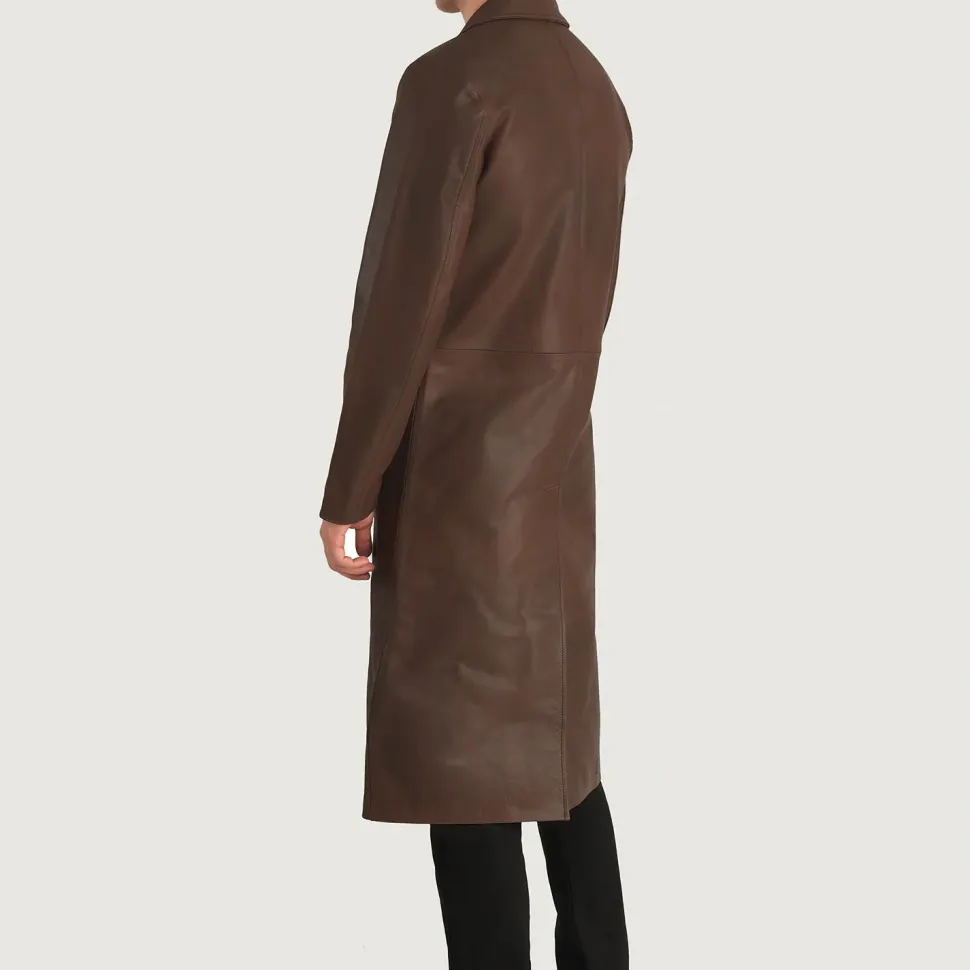 Mateo Brown Leather Single Breasted Coat