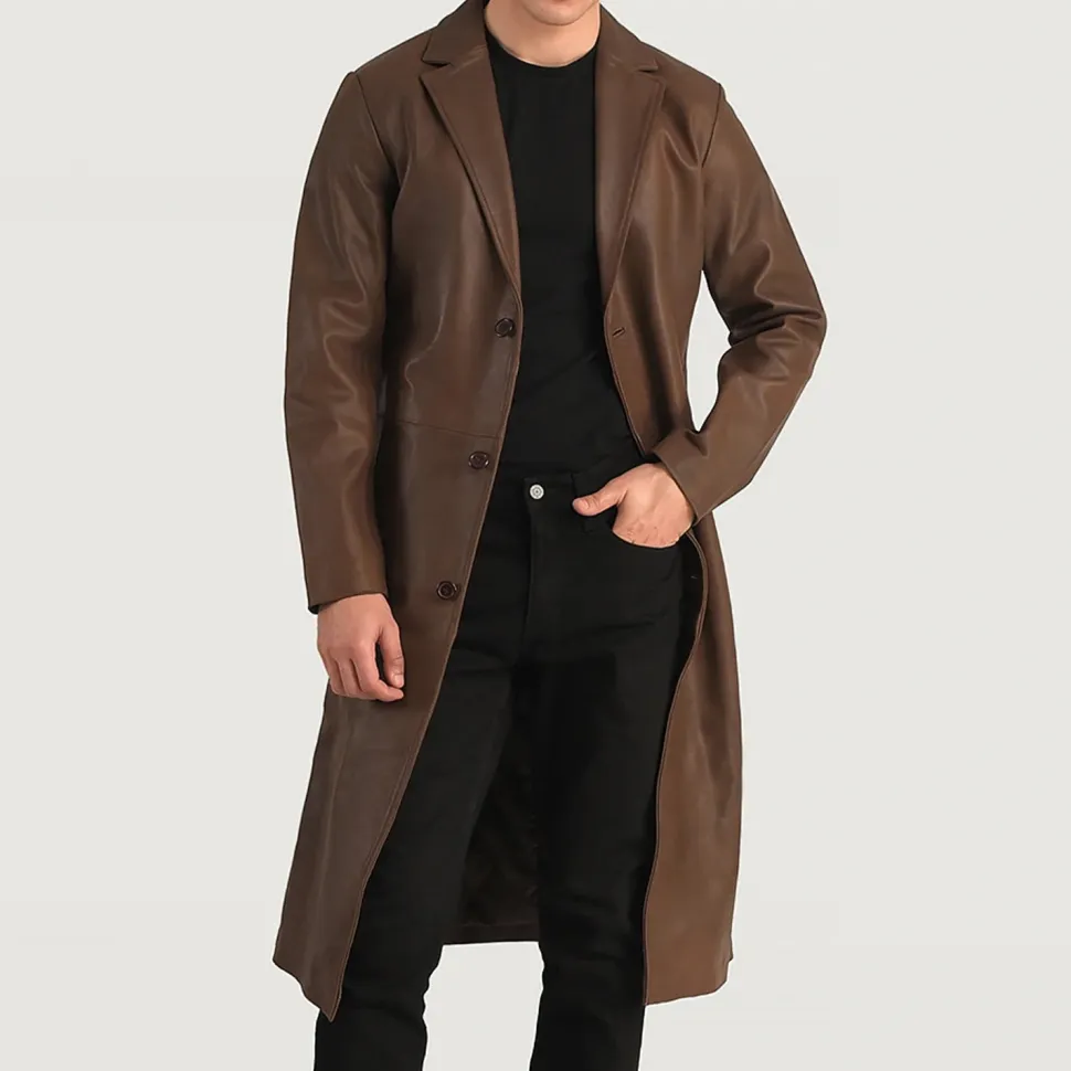Mateo Brown Leather Single Breasted Coat