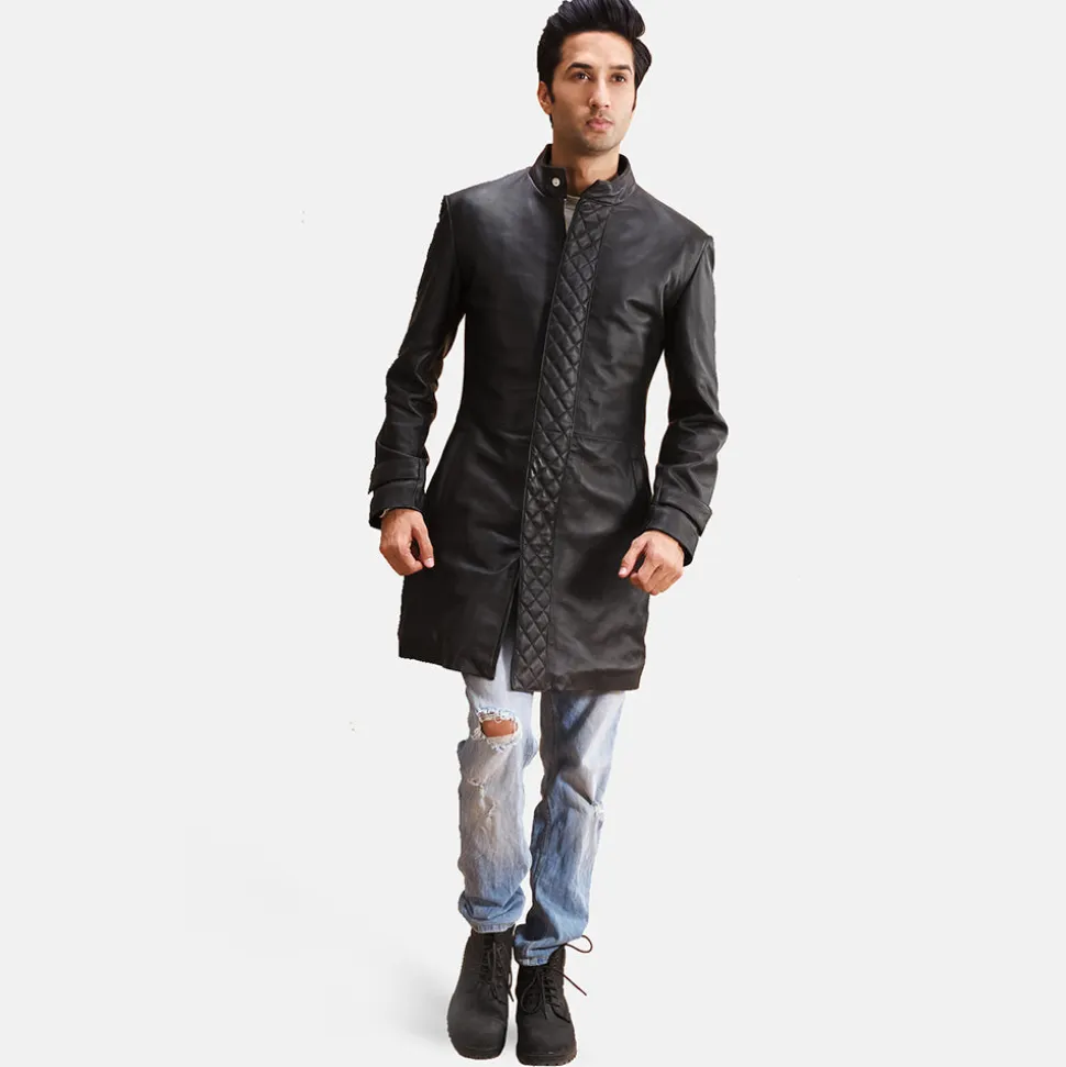 Midlander Quilted Black Leather Coat
