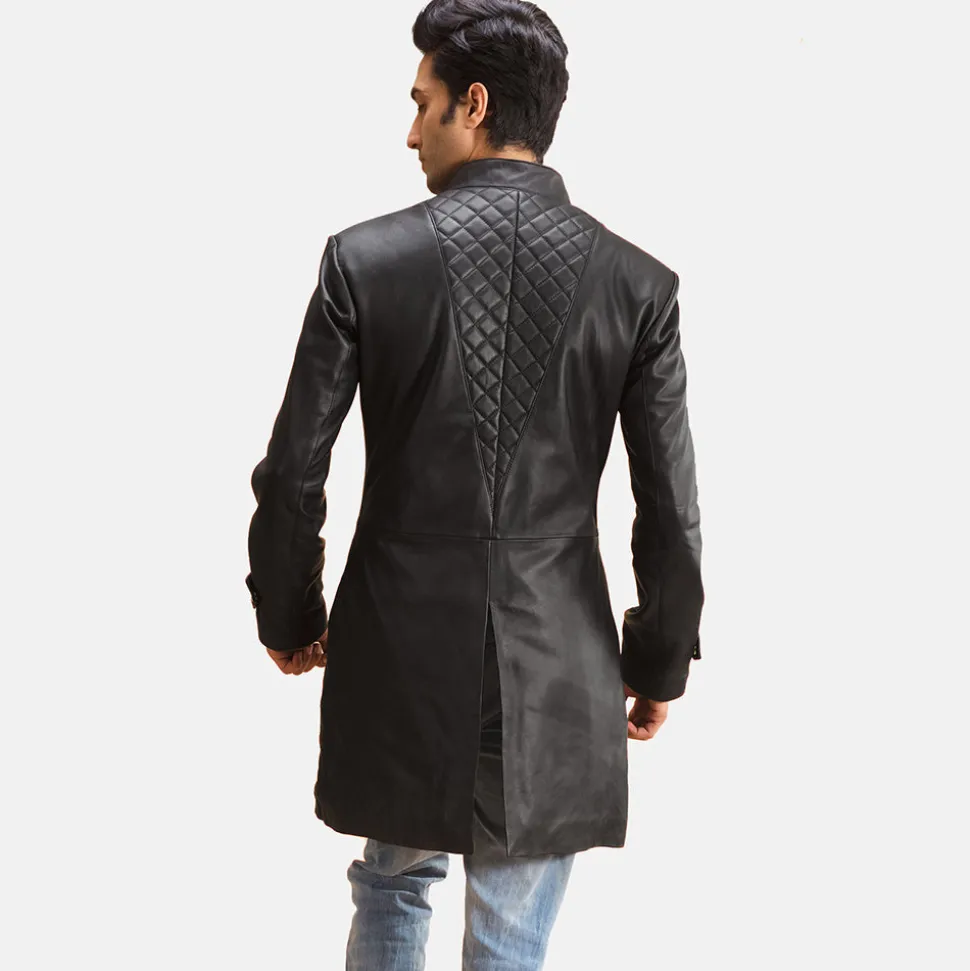 Midlander Quilted Black Leather Coat