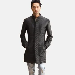 Midlander Quilted Black Leather Coat