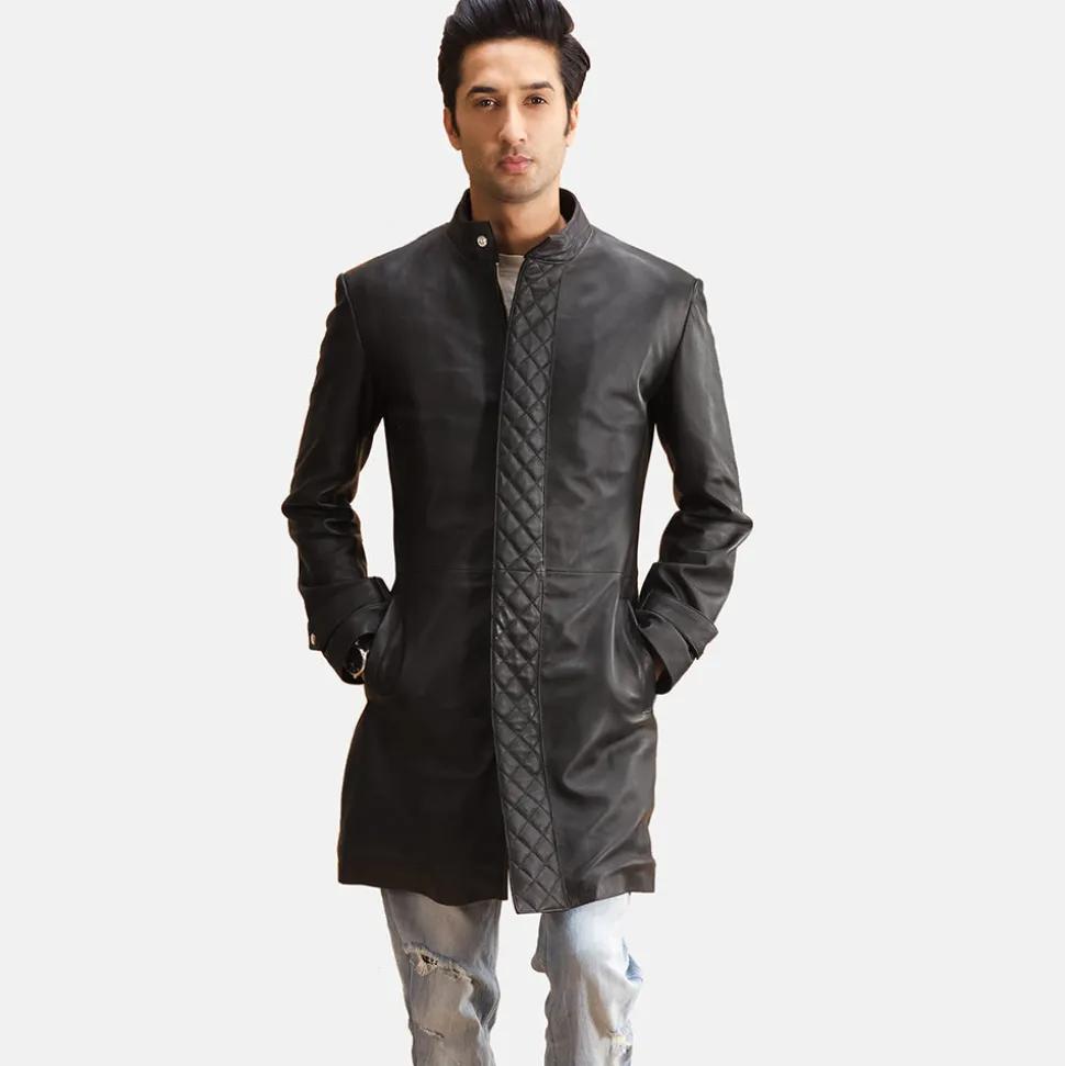 Midlander Quilted Black Leather Coat