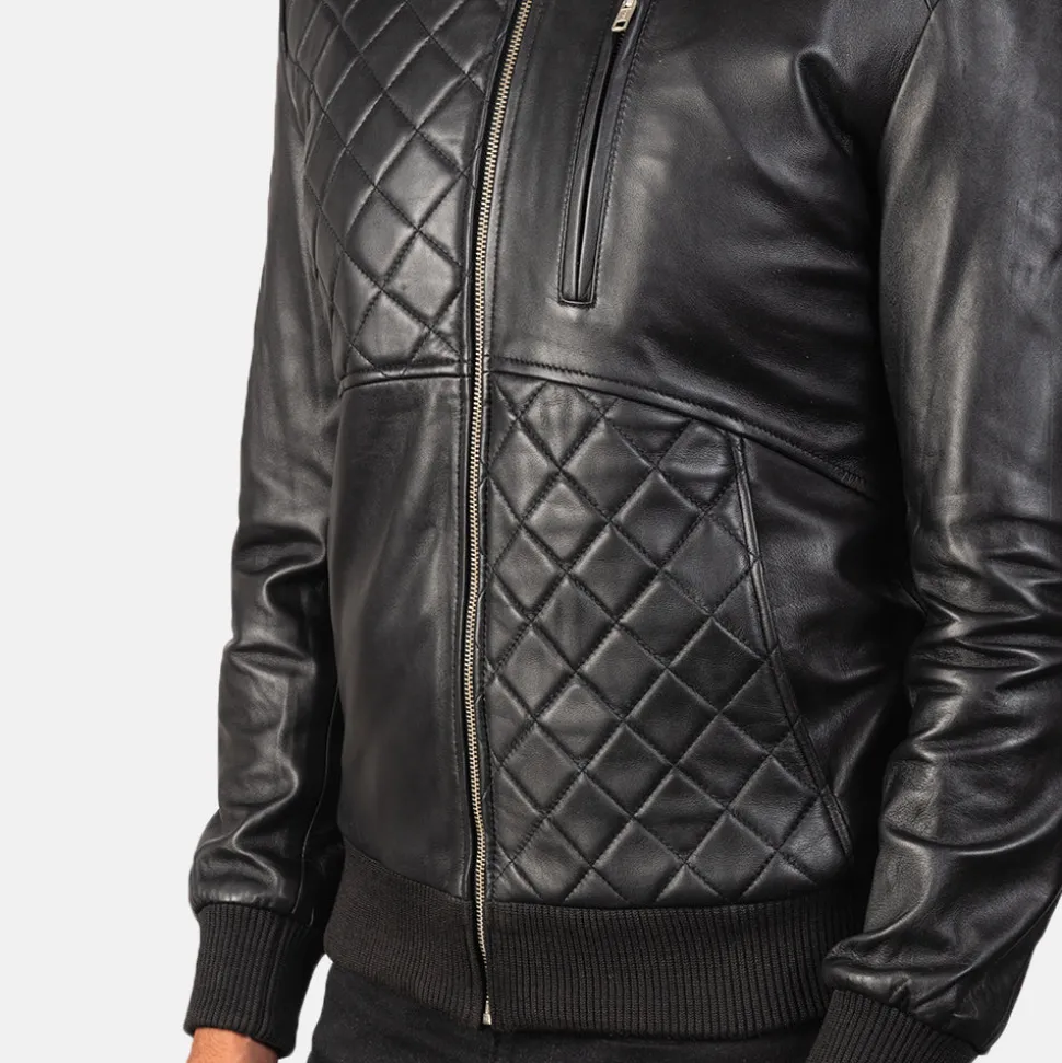 Moda Black Leather Bomber Jacket