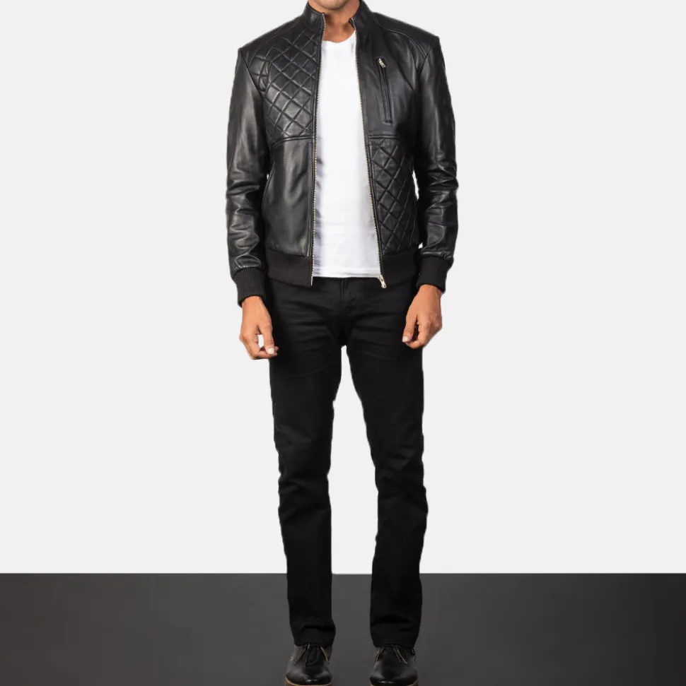 Moda Black Leather Bomber Jacket