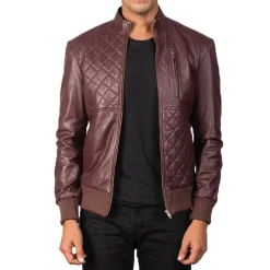 Moda Maroon Leather Bomber Jacket