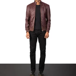 Moda Maroon Leather Bomber Jacket