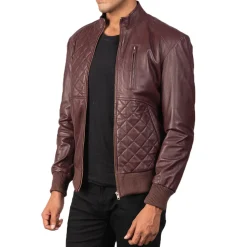 Moda Maroon Leather Bomber Jacket