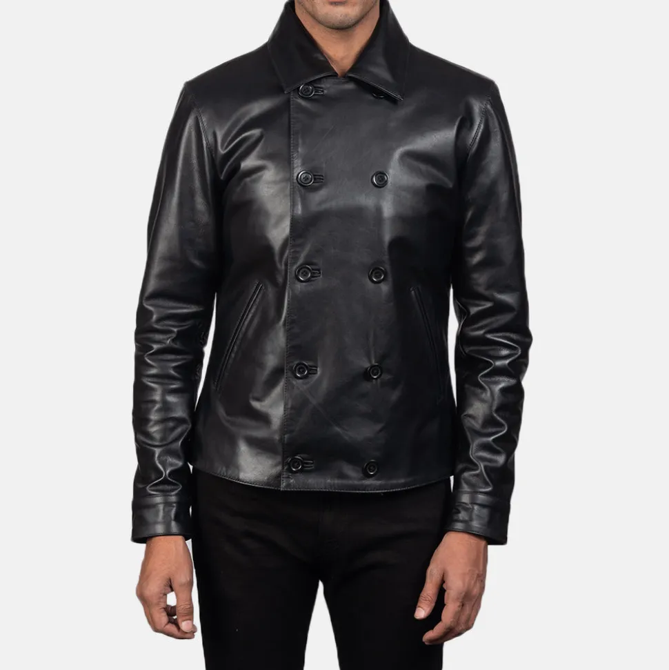 Mod Black Leather Peacoat