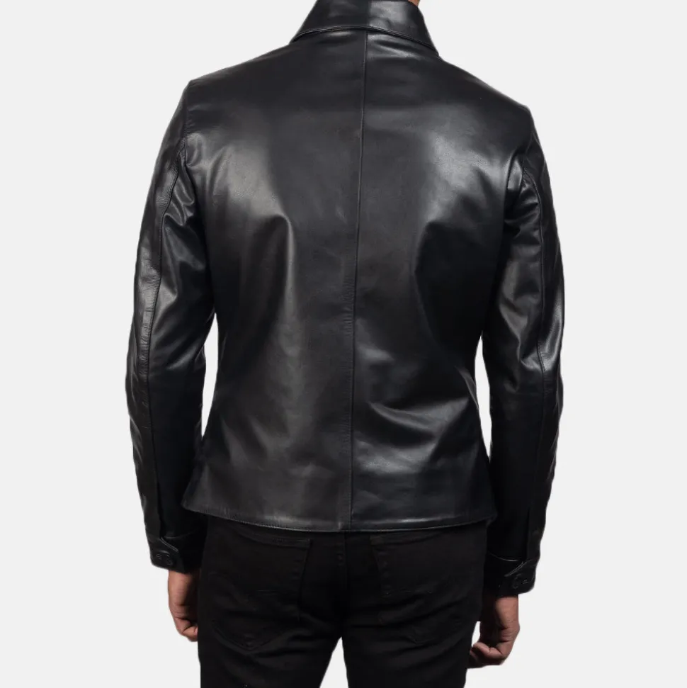 Mod Black Leather Peacoat