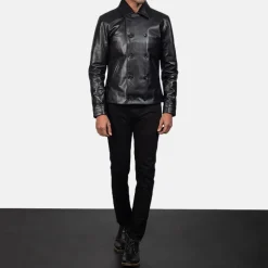 Mod Black Leather Peacoat